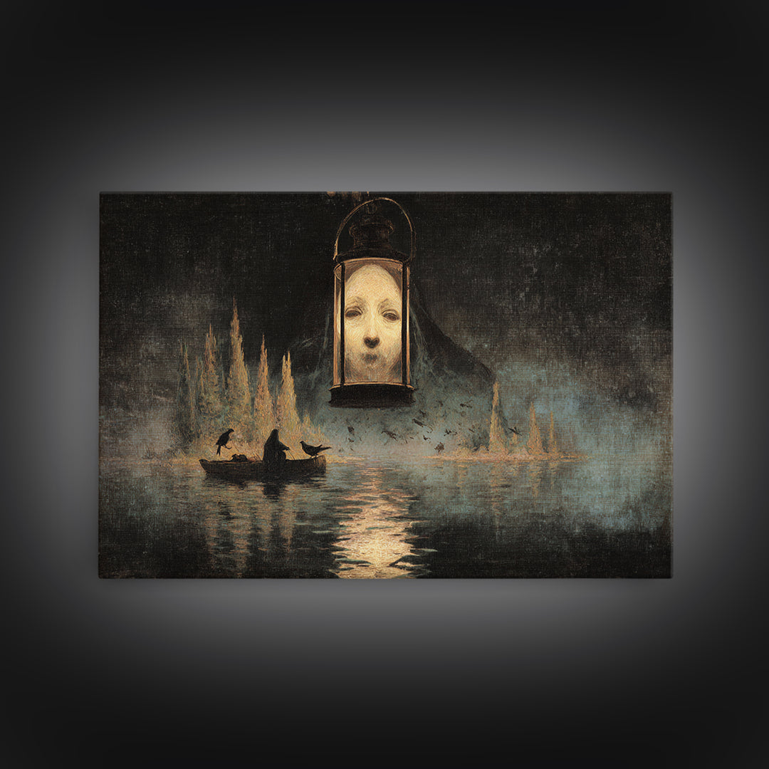 The Lantern Specter, Symbolist Gothic Landscape, Landscape Wall Art, Gothic Horror Wall Art, Framed Canvas Print, Halloween Wall Art