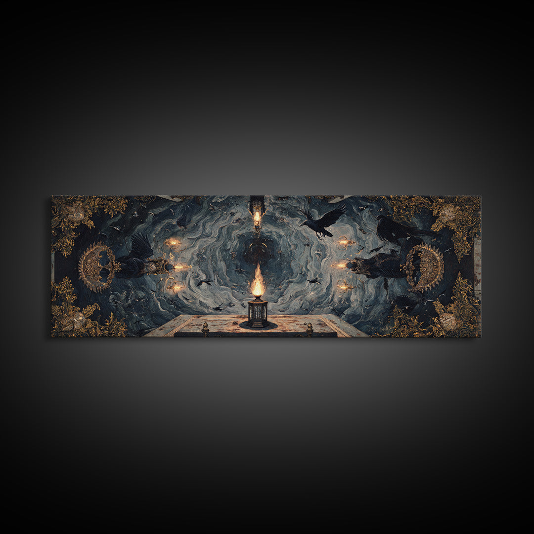 The Lantern Specter, Ornate Symbolist Art, Extra Wide Wall Art, Macabre Wall Art, Canvas Print, Halloween Wall Art, Gothic Home Decor