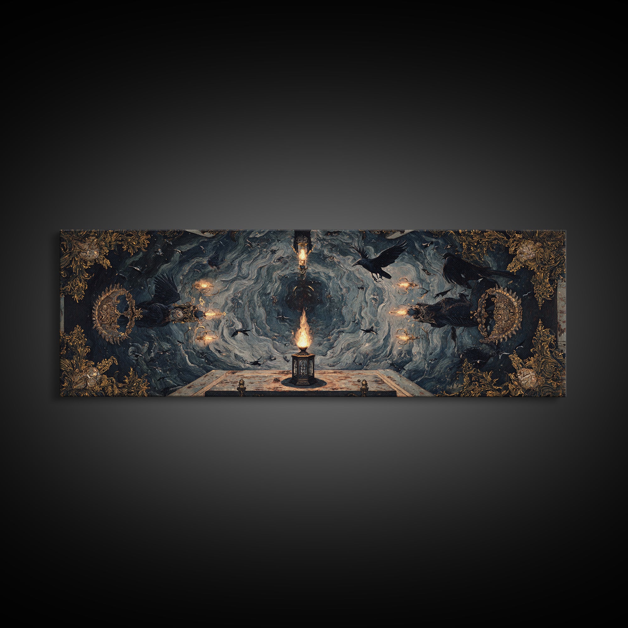 The Lantern Specter, Ornate Symbolist Art, Extra Wide Wall Art, Macabre Wall Art, Canvas Print, Halloween Wall Art, Gothic Home Decor