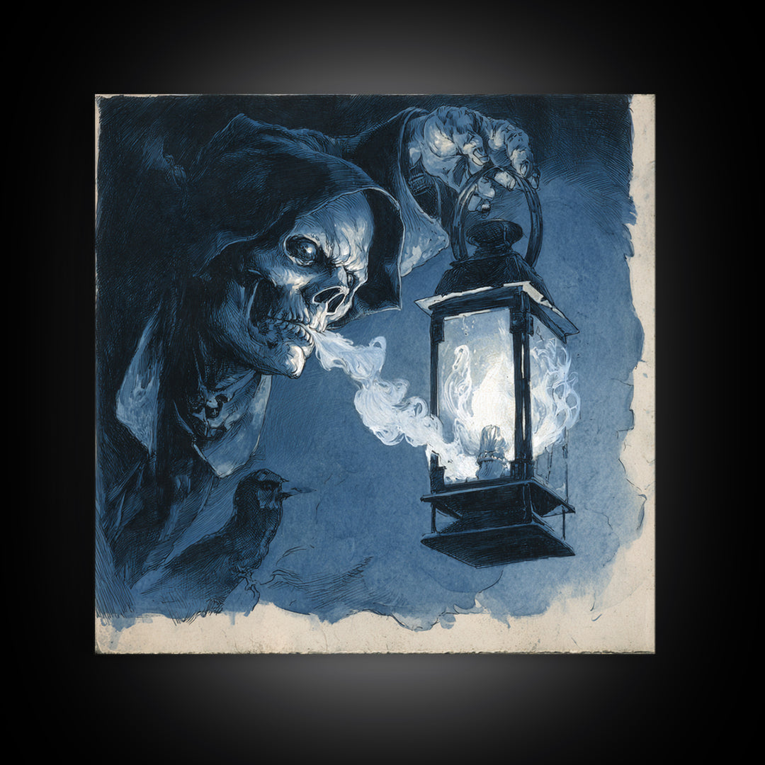 The Lantern Specter, Decadent Gothic Art, Square Wall Art, Gothic Horror Wall Art, Framed Canvas Print, Halloween Wall Art
