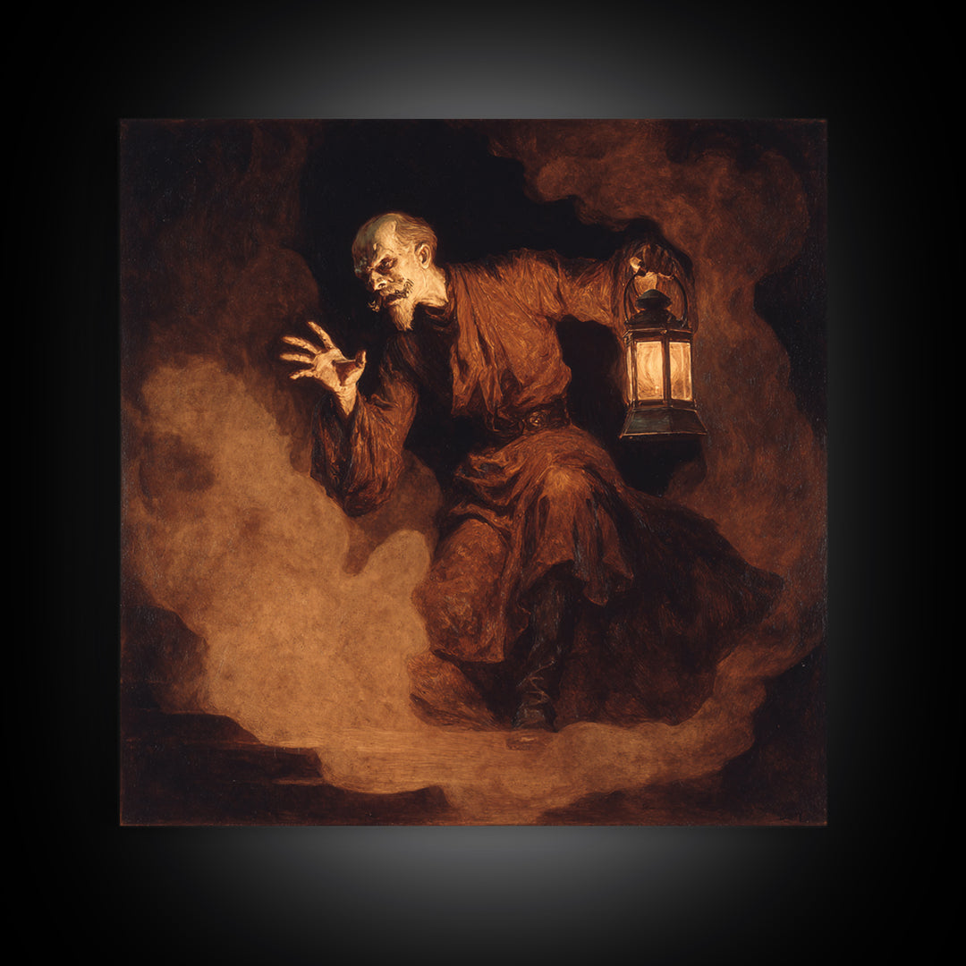 The Lantern Specter, Dark Symbolist Art, Square Wall Art, Dark Fantasy Wall Art, Canvas Print, Halloween Wall Art