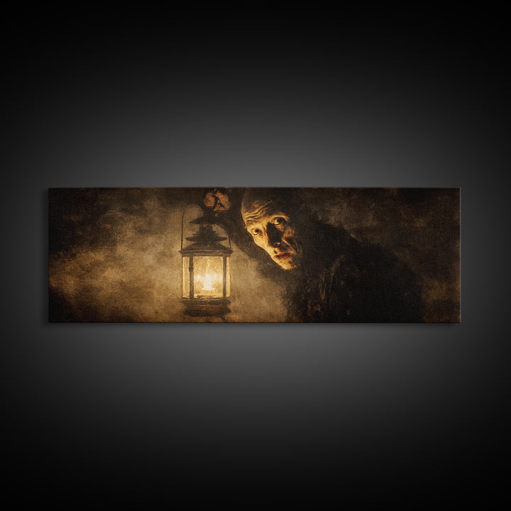 The Lantern Specter, Expressionist Gothic Art, Extra Wide Wall Art, Dark Halloween Decor, Canvas Print, Halloween Wall Art