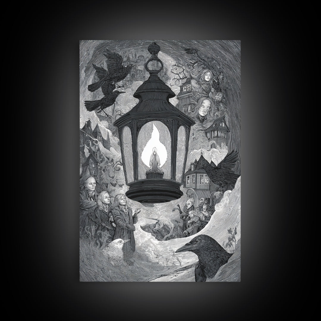 The Lantern Specter, Victorian Macabre Art, Vertical Wall Art, Dark Fantasy Wall Art, Canvas Print, Halloween Wall Art