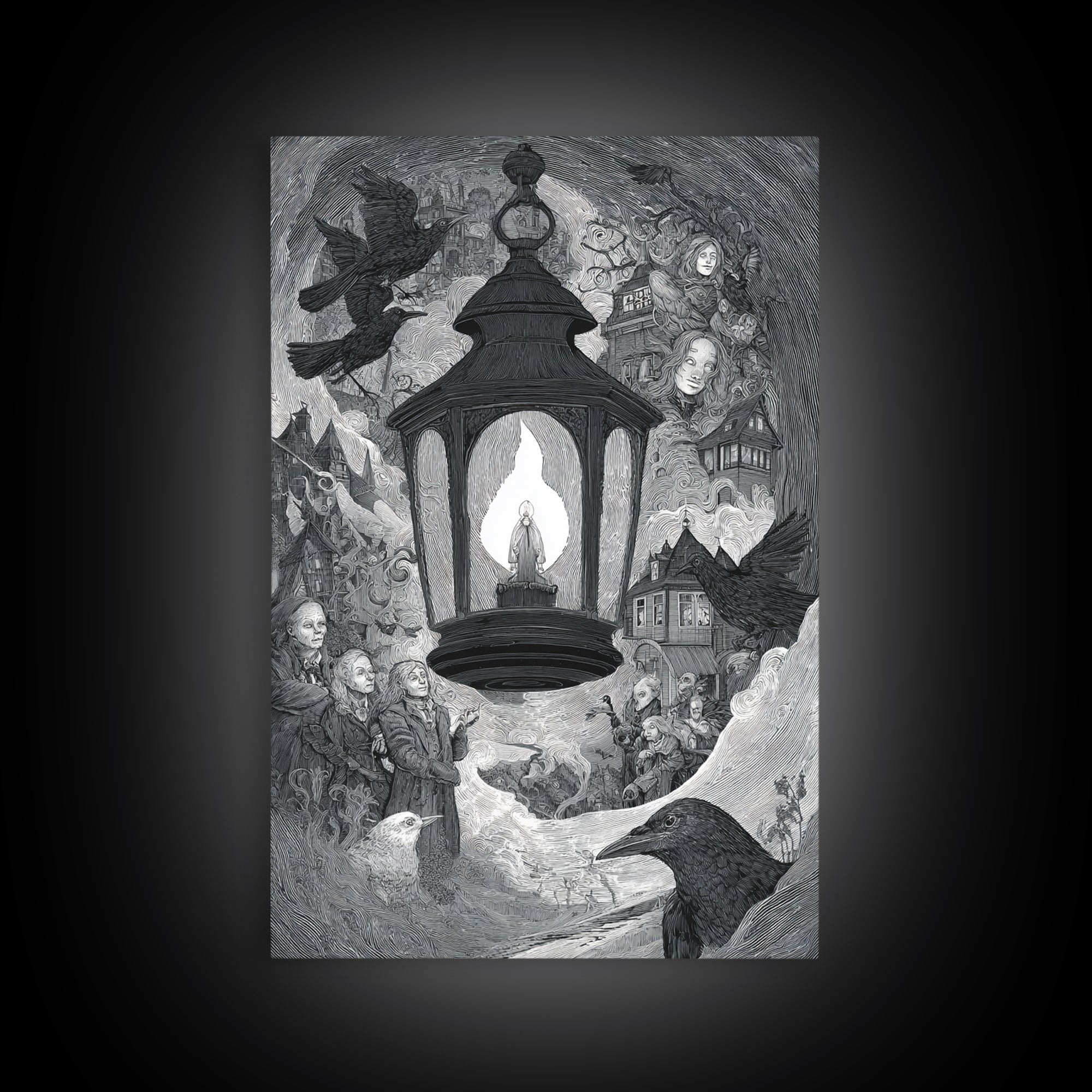 The Lantern Specter, Victorian Macabre Art, Vertical Wall Art, Dark Fantasy Wall Art, Canvas Print, Halloween Wall Art