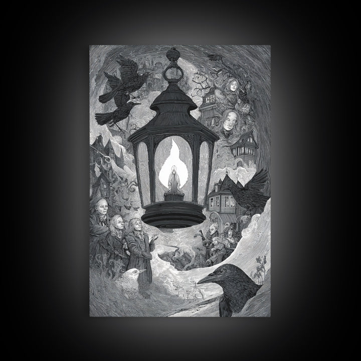 The Lantern Specter, Victorian Macabre Art, Vertical Wall Art, Dark Fantasy Wall Art, Canvas Print, Halloween Wall Art