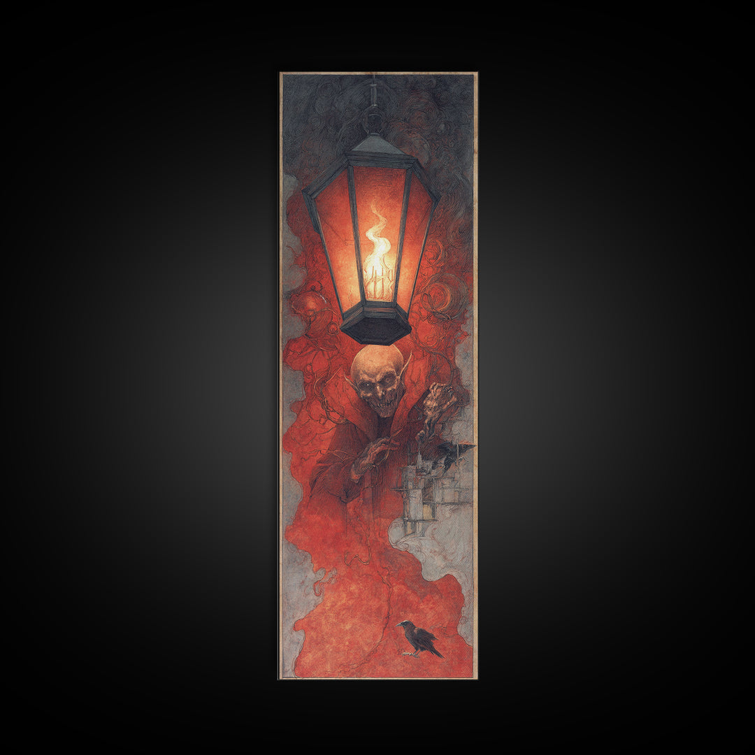 The Lantern Specter, Surreal Apocalyptic Art, Tall Narrow Wall Art, Gothic Horror Wall Art, Canvas Print, Halloween Wall Art