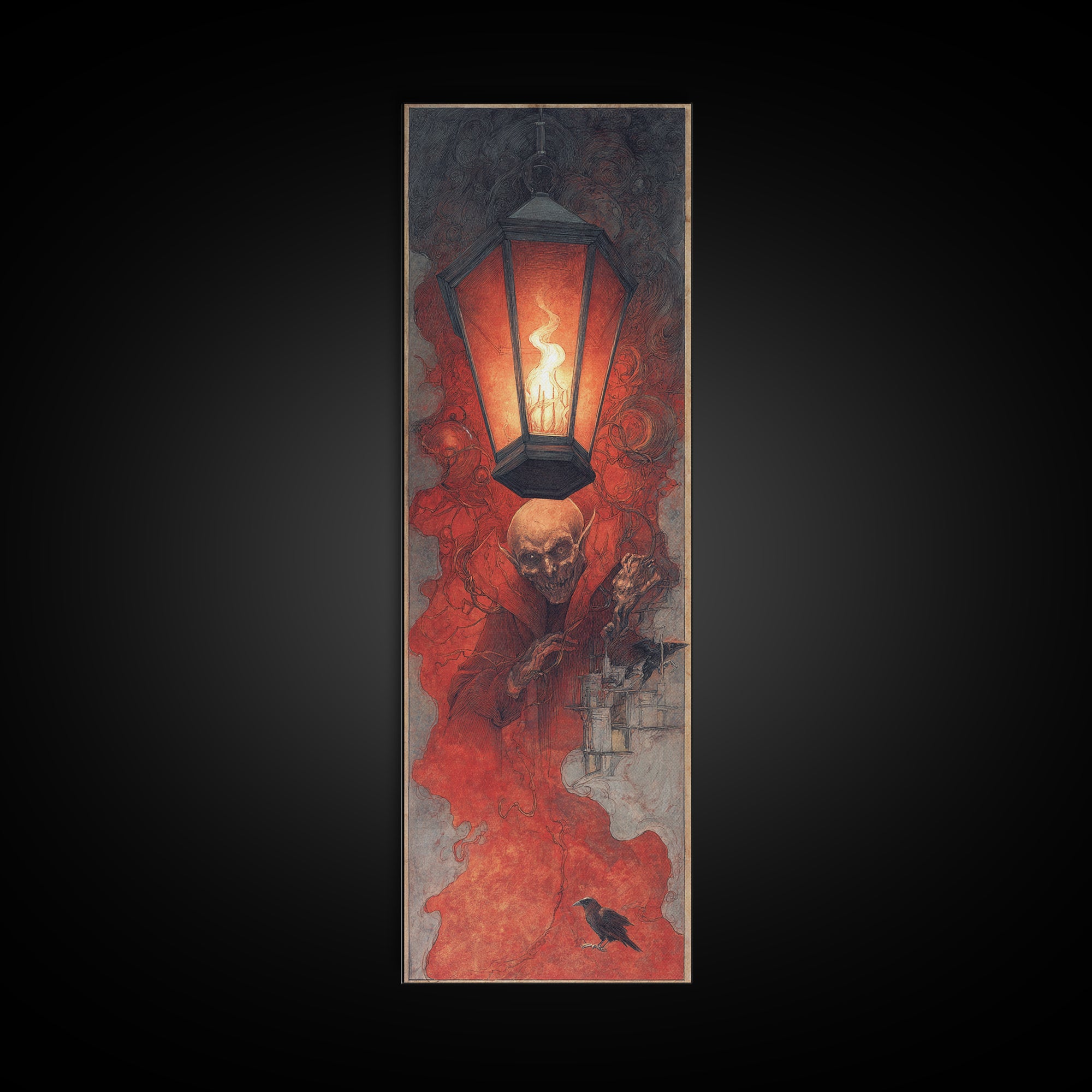 The Lantern Specter, Surreal Apocalyptic Art, Tall Narrow Wall Art, Gothic Horror Wall Art, Canvas Print, Halloween Wall Art