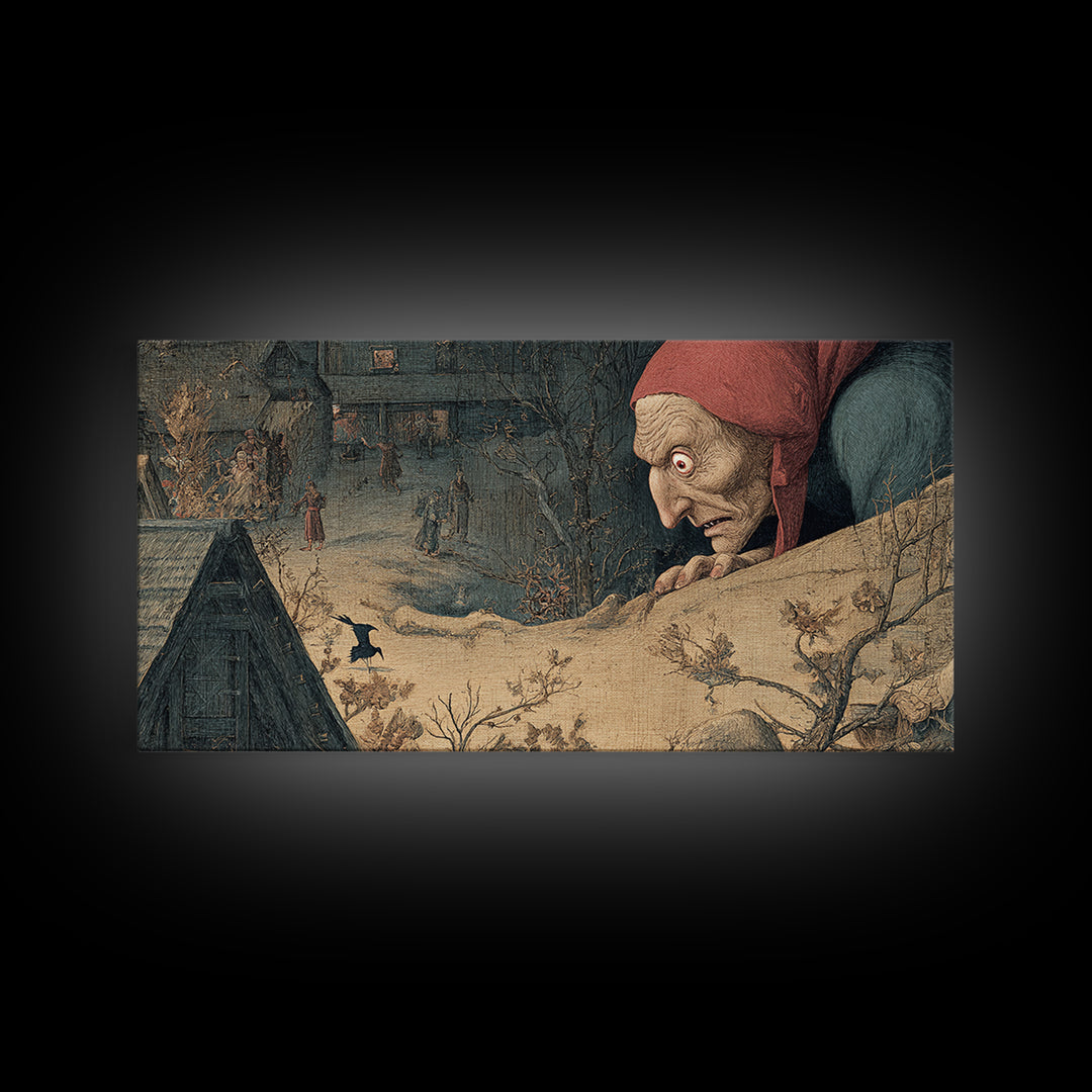 The Red-Eyed Night Hag, Medieval Grotesque Art, Wide Panoramic Art, Dark Halloween Decor, Canvas Print, Halloween Wall Art