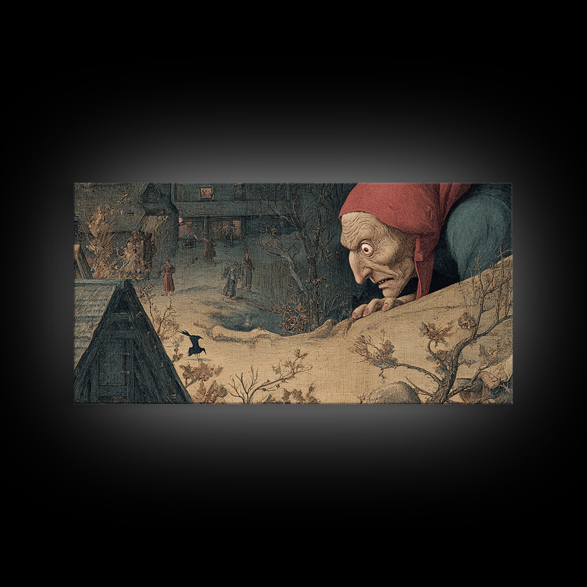 The Red-Eyed Night Hag, Medieval Grotesque Art, Wide Panoramic Art, Dark Halloween Decor, Canvas Print, Halloween Wall Art