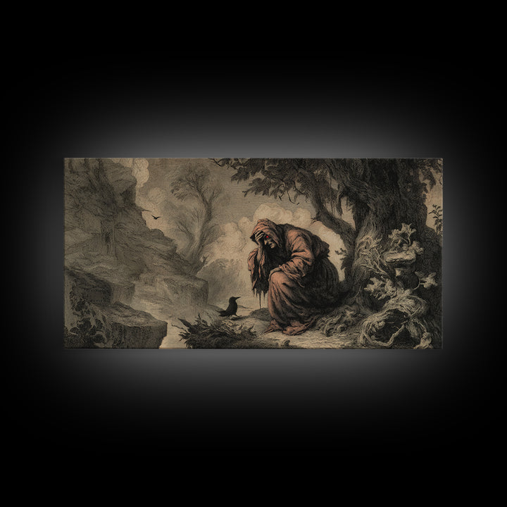 The Red-Eyed Night Hag, Baroque Witchcraft Art, Wide Panoramic Art, Gothic Horror Wall Art, Framed Canvas Print, Halloween Wall Art