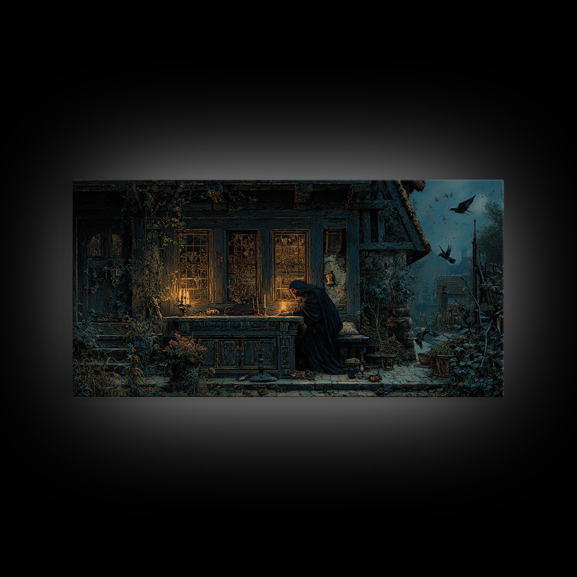 The Red-Eyed Night Hag, Ornate Symbolist Art, Wide Panoramic Art, Gothic Horror Wall Art, Canvas Print, Halloween Wall Art
