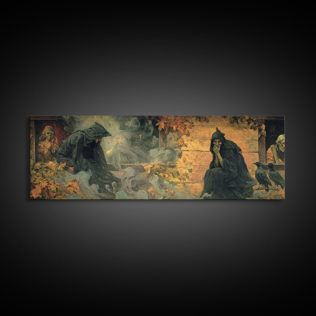 The Red-Eyed Night Hag, Dark Symbolist Art, Extra Wide Wall Art, Dark Fantasy Wall Art, Framed Canvas Print, Halloween Wall Art