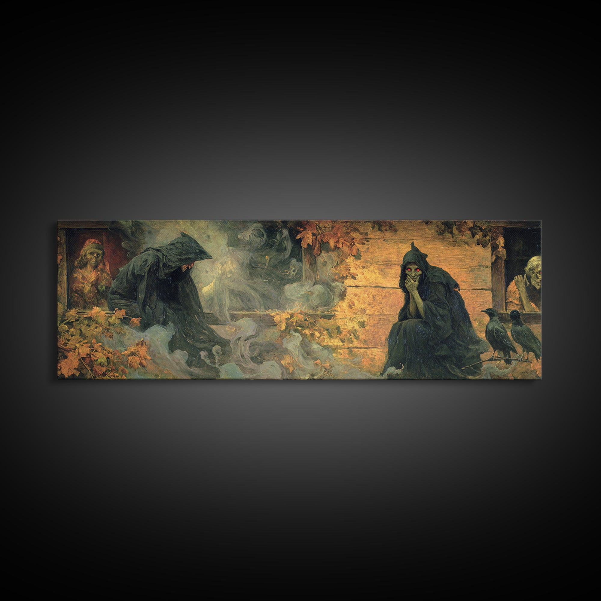 The Red-Eyed Night Hag, Dark Symbolist Art, Extra Wide Wall Art, Dark Fantasy Wall Art, Framed Canvas Print, Halloween Wall Art