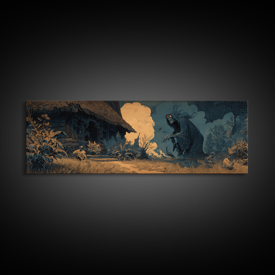The Red-Eyed Night Hag, Symbolist Etching Art, Extra Wide Wall Art, Dark Fantasy Wall Art, Canvas Print, Halloween Wall Art