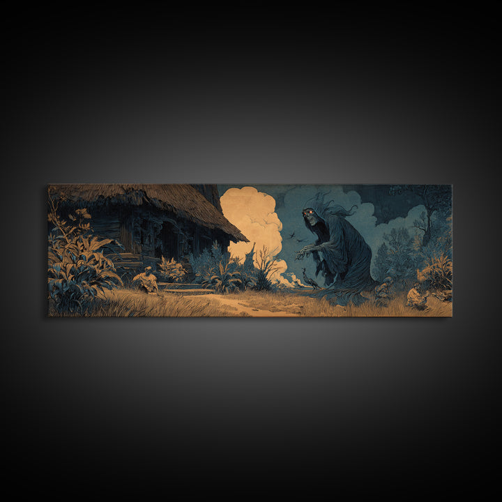 The Red-Eyed Night Hag, Symbolist Etching Art, Extra Wide Wall Art, Dark Fantasy Wall Art, Canvas Print, Halloween Wall Art
