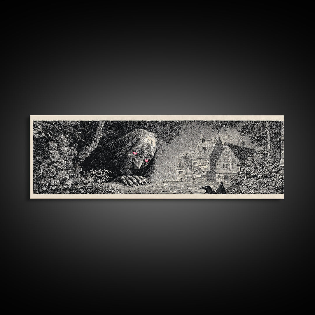 The Red-Eyed Night Hag, Victorian Macabre Art, Extra Wide Wall Art, Dark Halloween Decor, Canvas Print, Halloween Wall Art
