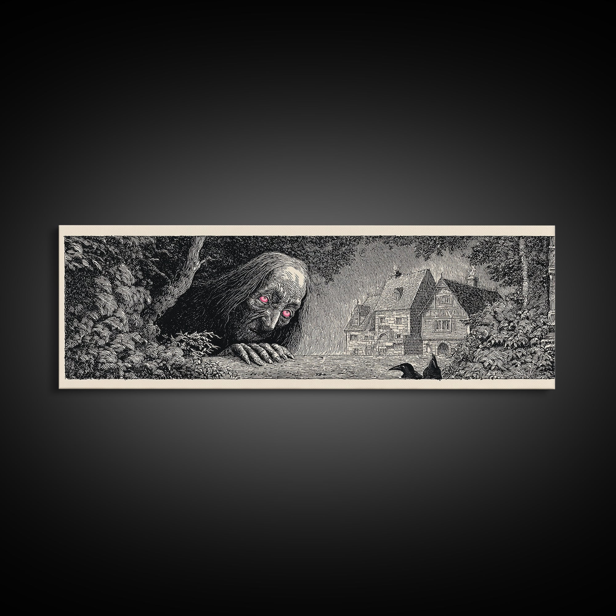 The Red-Eyed Night Hag, Victorian Macabre Art, Extra Wide Wall Art, Dark Halloween Decor, Canvas Print, Halloween Wall Art