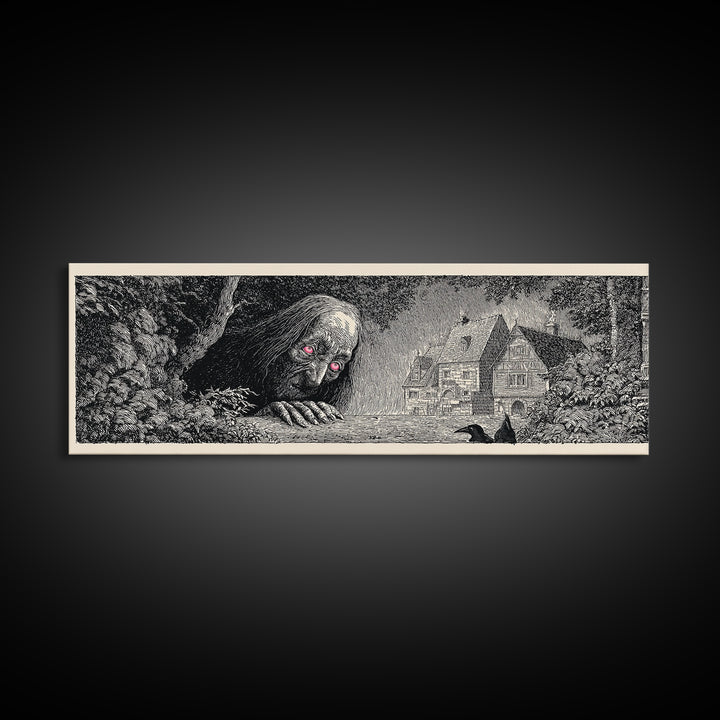 The Red-Eyed Night Hag, Victorian Macabre Art, Extra Wide Wall Art, Dark Halloween Decor, Canvas Print, Halloween Wall Art