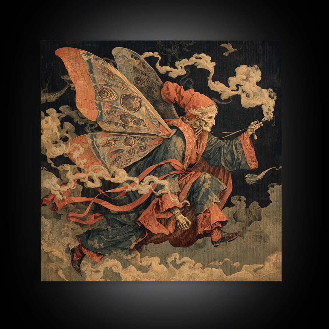 The Velvet Moth Witch, Danse Macabre Art, Square Wall Art, Dark Halloween Decor, Framed Canvas Print, Halloween Wall Art
