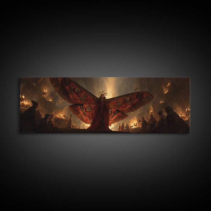 The Velvet Moth Witch, Apocalyptic Romantic Art, Extra Wide Wall Art, Macabre Wall Art, Framed Canvas Print, Halloween Wall Art