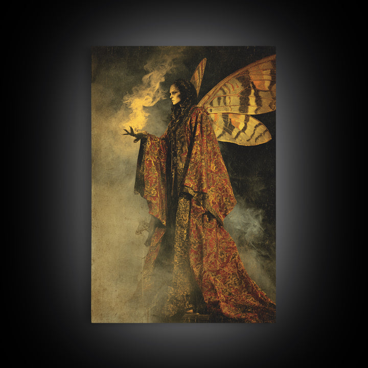 The Velvet Moth Witch, Decadent Gothic Art, Vertical Wall Art, Macabre Wall Art, Canvas Print, Halloween Wall Art, Horror Wall Art