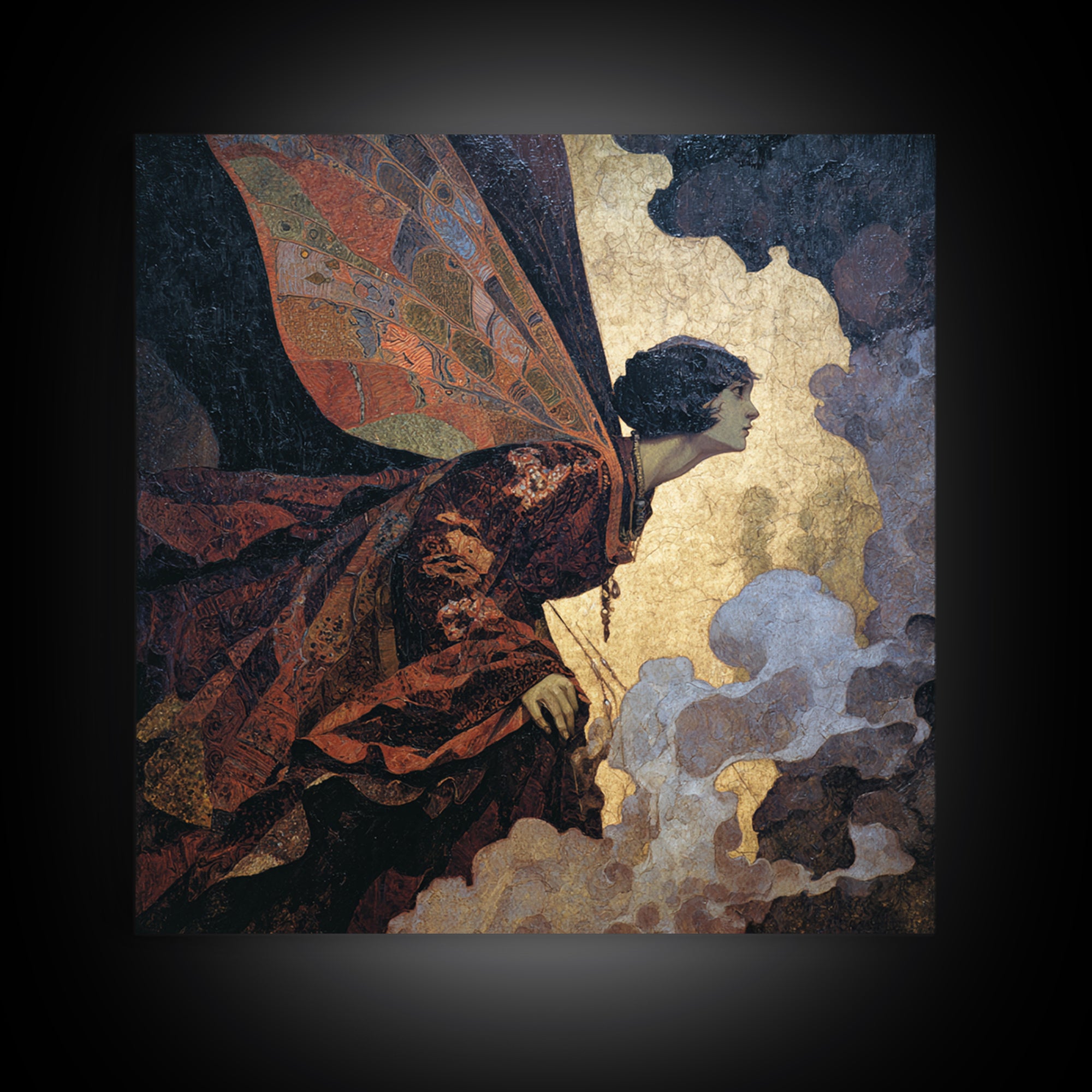 The Velvet Moth Witch, Dark Symbolist Art, Square Wall Art, Macabre Wall Art, Canvas Print, Halloween Wall Art