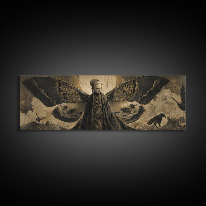 The Velvet Moth Witch, Expressionist Nightmare Art, Extra Wide Wall Art, Dark Fantasy Wall Art, Canvas Print, Halloween Wall Art