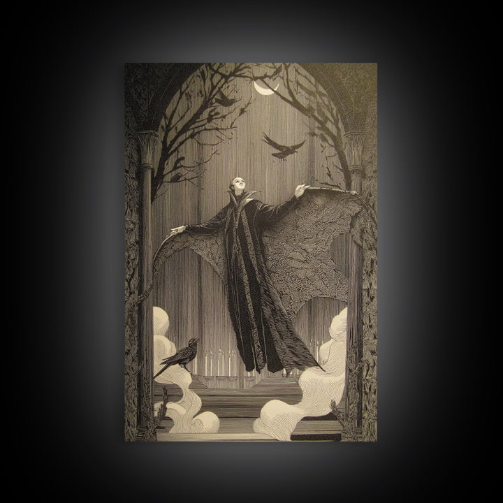 The Velvet Moth Witch, Victorian Macabre Art, Vertical Wall Art, Macabre Wall Art, Framed Canvas Print, Halloween Wall Art