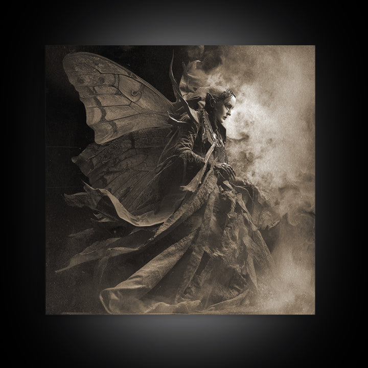The Velvet Moth Witch, Biomechanical Horror Art, Square Wall Art, Gothic Horror Wall Art, Canvas Print, Halloween Wall Art, Dark Fantasy Art