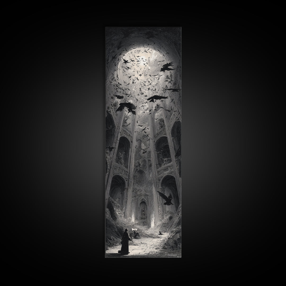 The Ghostly Groom, Gothic Engraving Art, Tall Narrow Wall Art, Gothic Horror Wall Art, Canvas Print, Halloween Wall Art