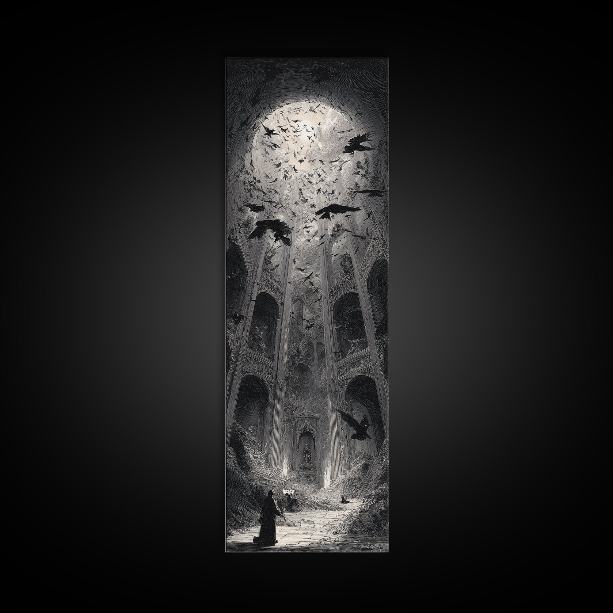 The Ghostly Groom, Gothic Engraving Art, Tall Narrow Wall Art, Gothic Horror Wall Art, Canvas Print, Halloween Wall Art