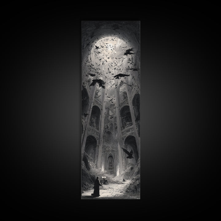 The Ghostly Groom, Gothic Engraving Art, Tall Narrow Wall Art, Gothic Horror Wall Art, Canvas Print, Halloween Wall Art