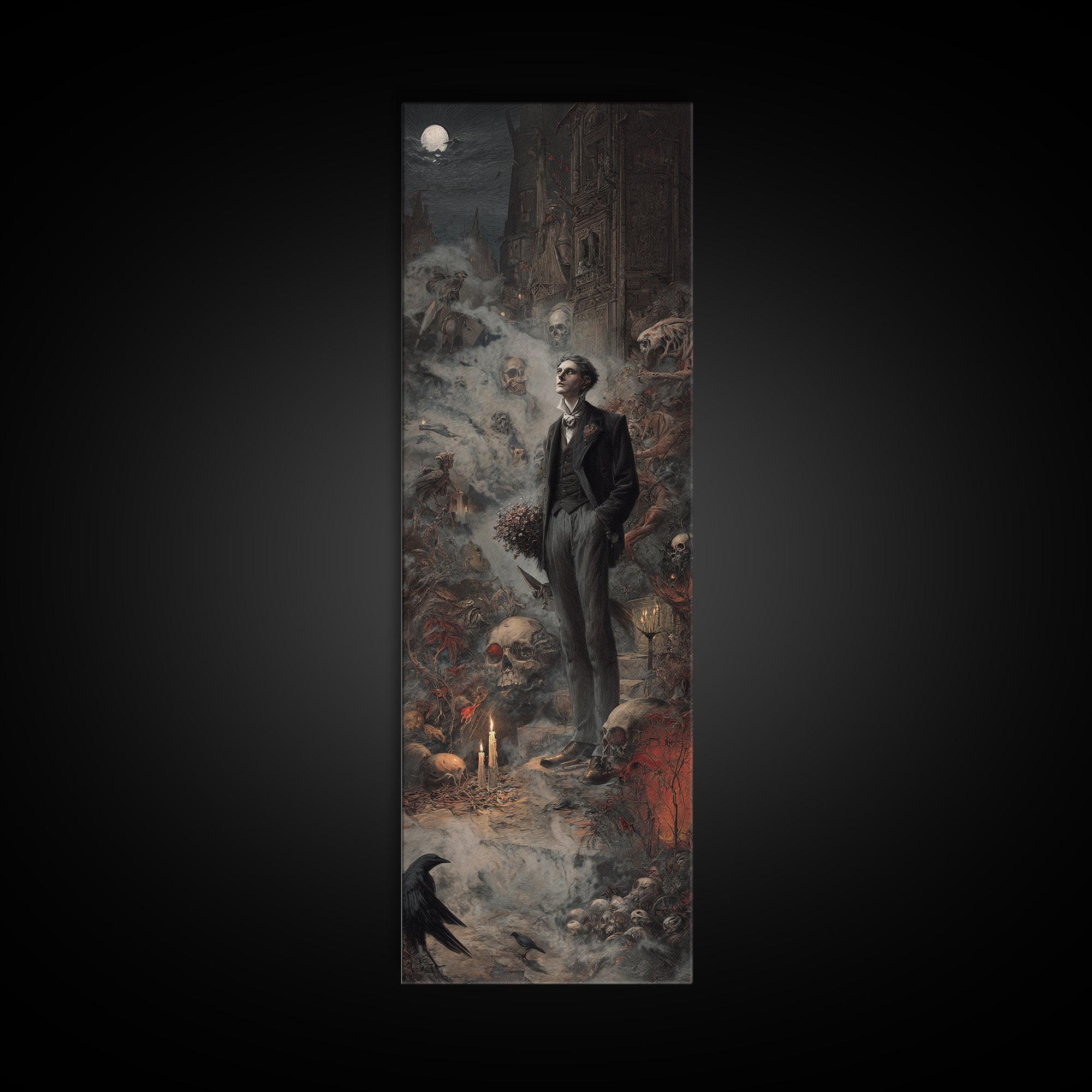 The Ghostly Groom, Medieval Grotesque Art, Tall Narrow Wall Art, Dark Halloween Decor, Canvas Print, Halloween Wall Art