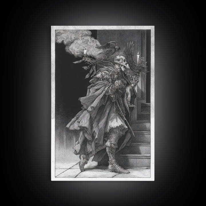 The Ghostly Groom, Renaissance Engraving Art, Vertical Wall Art, Dark Halloween Decor, Canvas Print, Halloween Wall Art