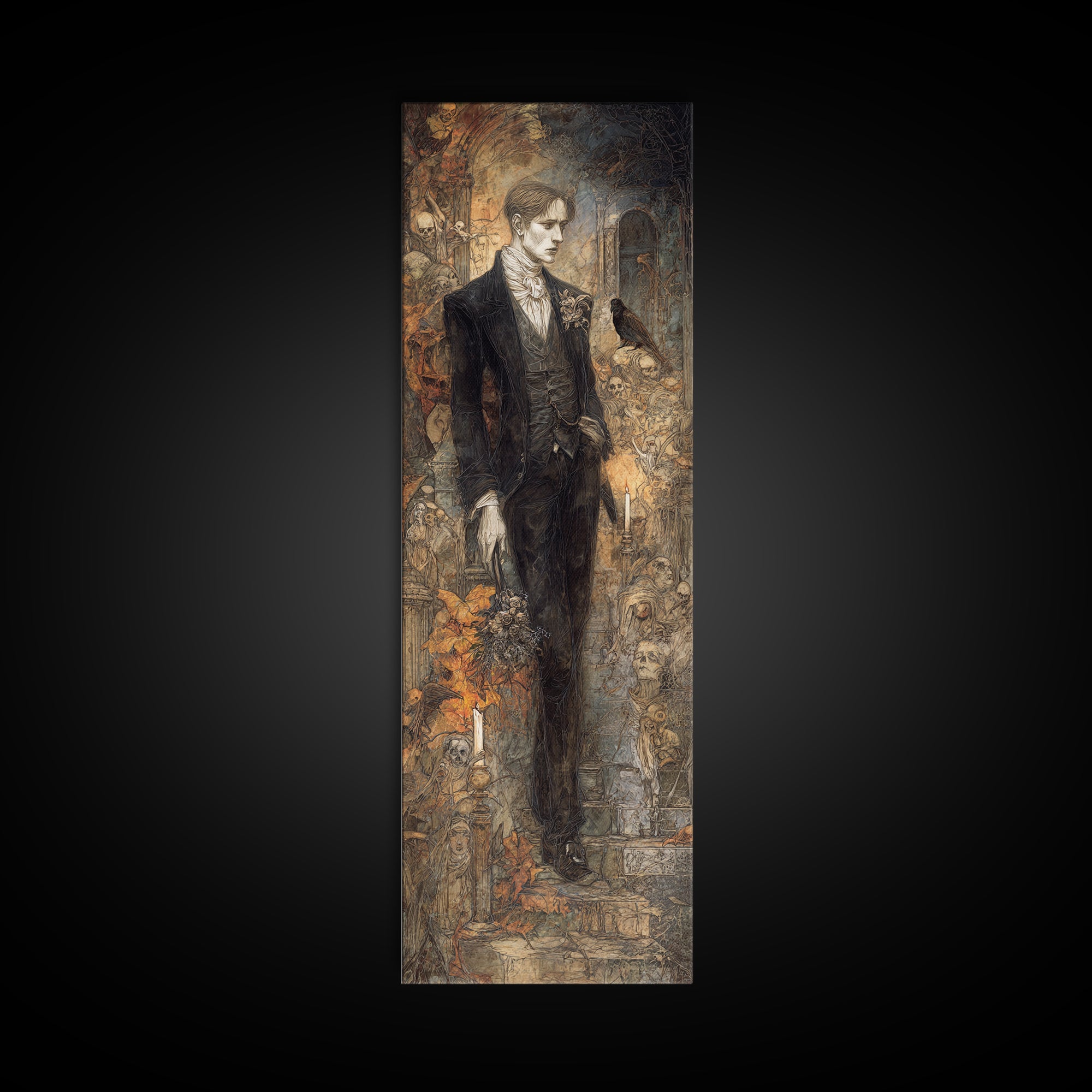 The Ghostly Groom, Visionary Gothic Art, Tall Narrow Wall Art, Dark Fantasy Wall Art, Canvas Print, Halloween Wall Art