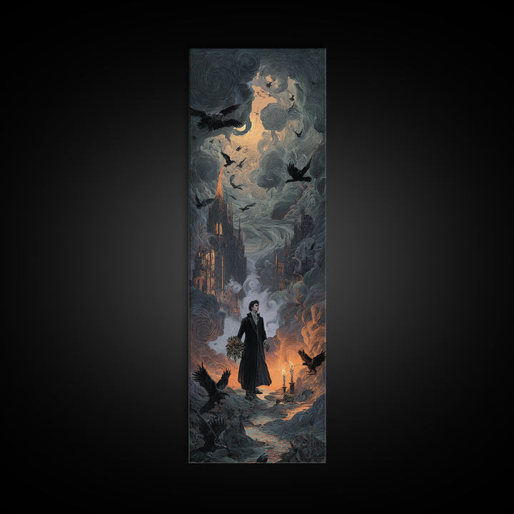 The Ghostly Groom, Apocalyptic Romantic Art, Tall Narrow Wall Art, Dark Halloween Decor, Framed Canvas Print, Halloween Wall Art