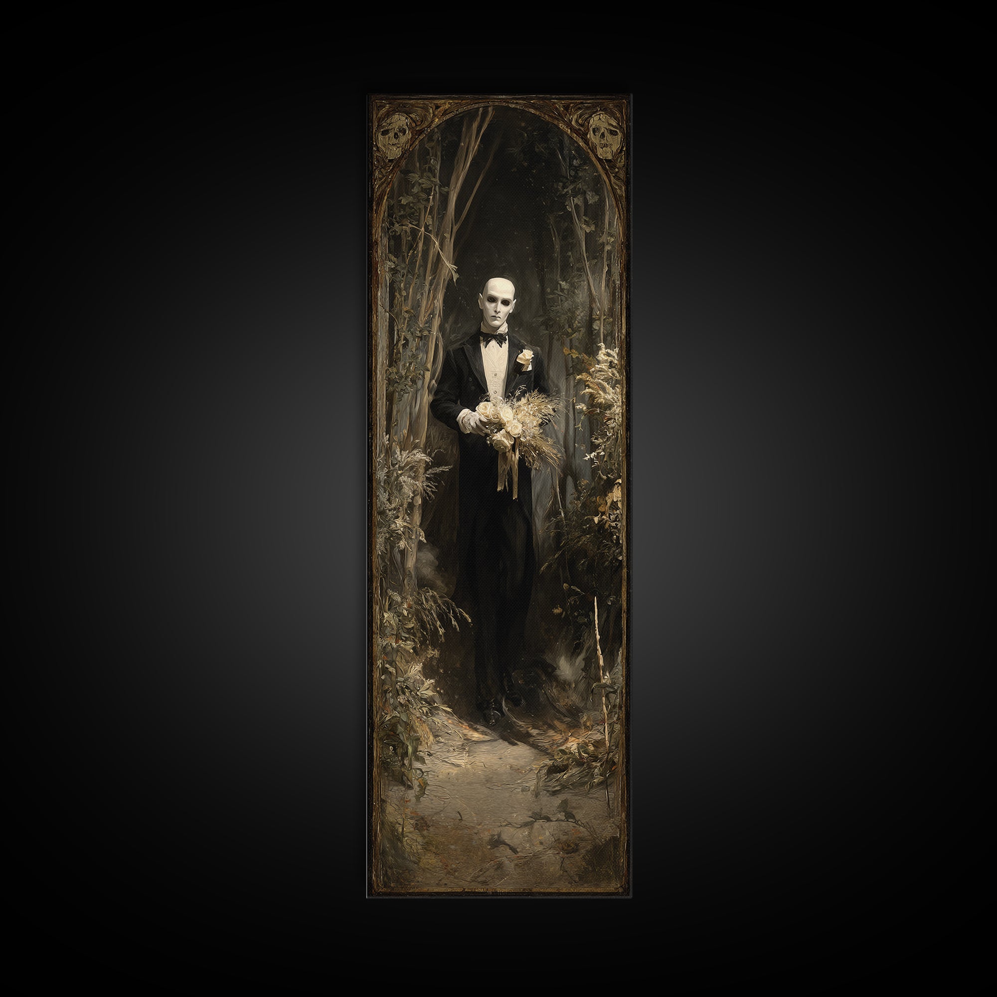The Ghostly Groom, Symbolist Gothic Landscape, Tall Narrow Wall Art, Dark Halloween Decor, Canvas Print, Halloween Wall Art