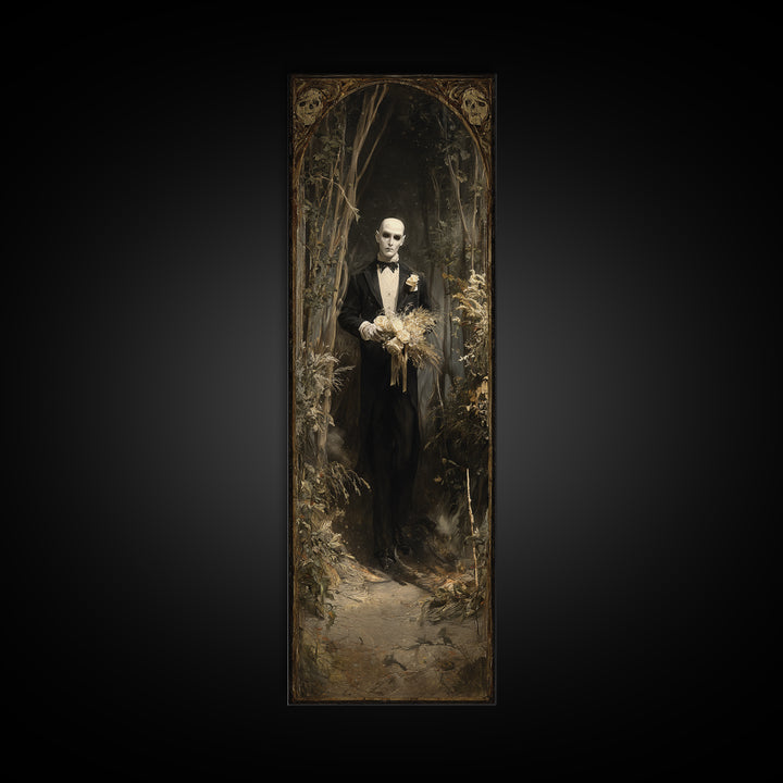 The Ghostly Groom, Symbolist Gothic Landscape, Tall Narrow Wall Art, Dark Halloween Decor, Canvas Print, Halloween Wall Art