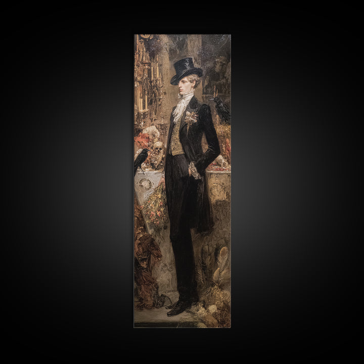 The Ghostly Groom, Ornate Symbolist Art, Tall Narrow Wall Art, Dark Fantasy Wall Art, Framed Canvas Print, Halloween Wall Art