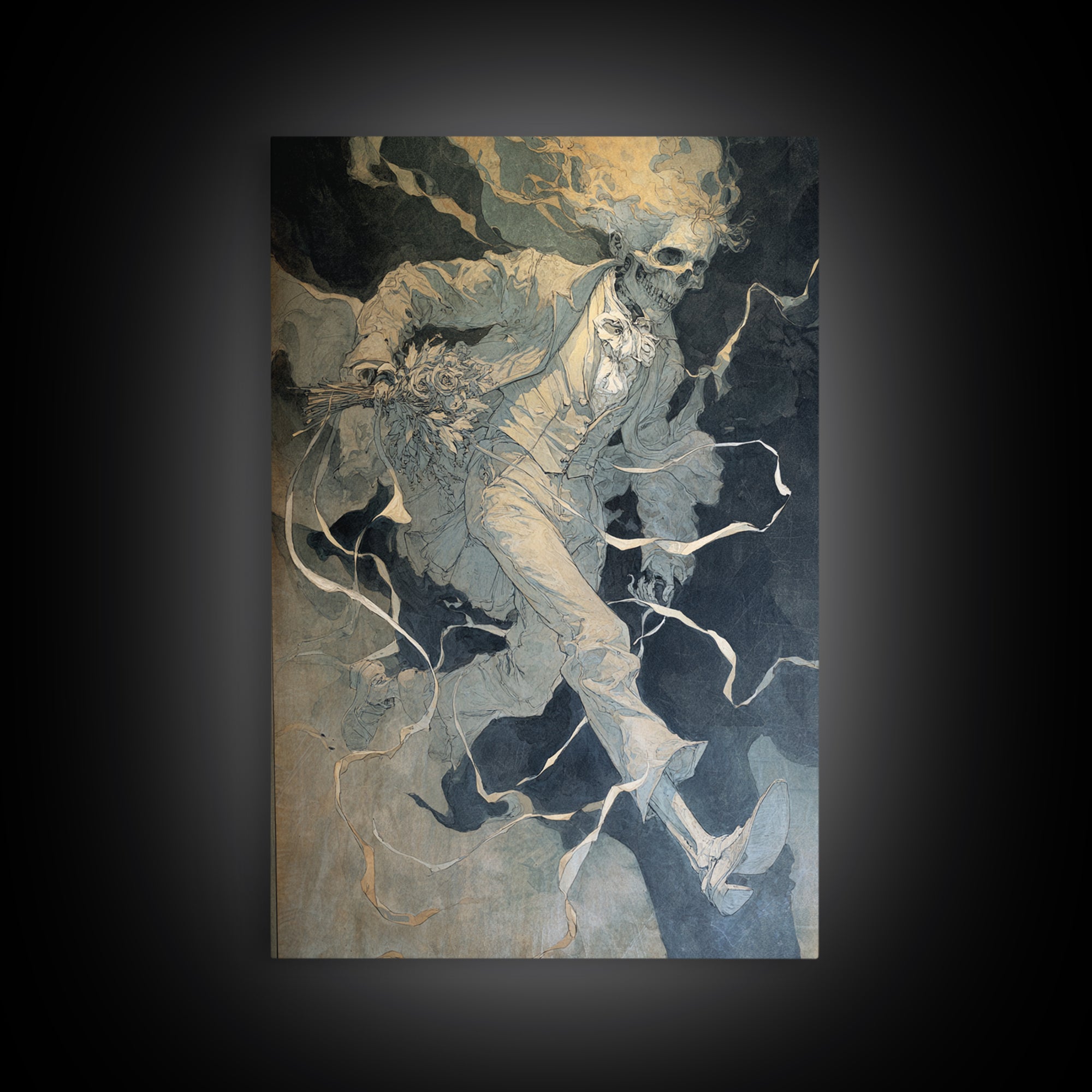 The Ghostly Groom, Decadent Gothic Art, Vertical Wall Art, Dark Halloween Decor, Framed Canvas Print, Halloween Wall Art