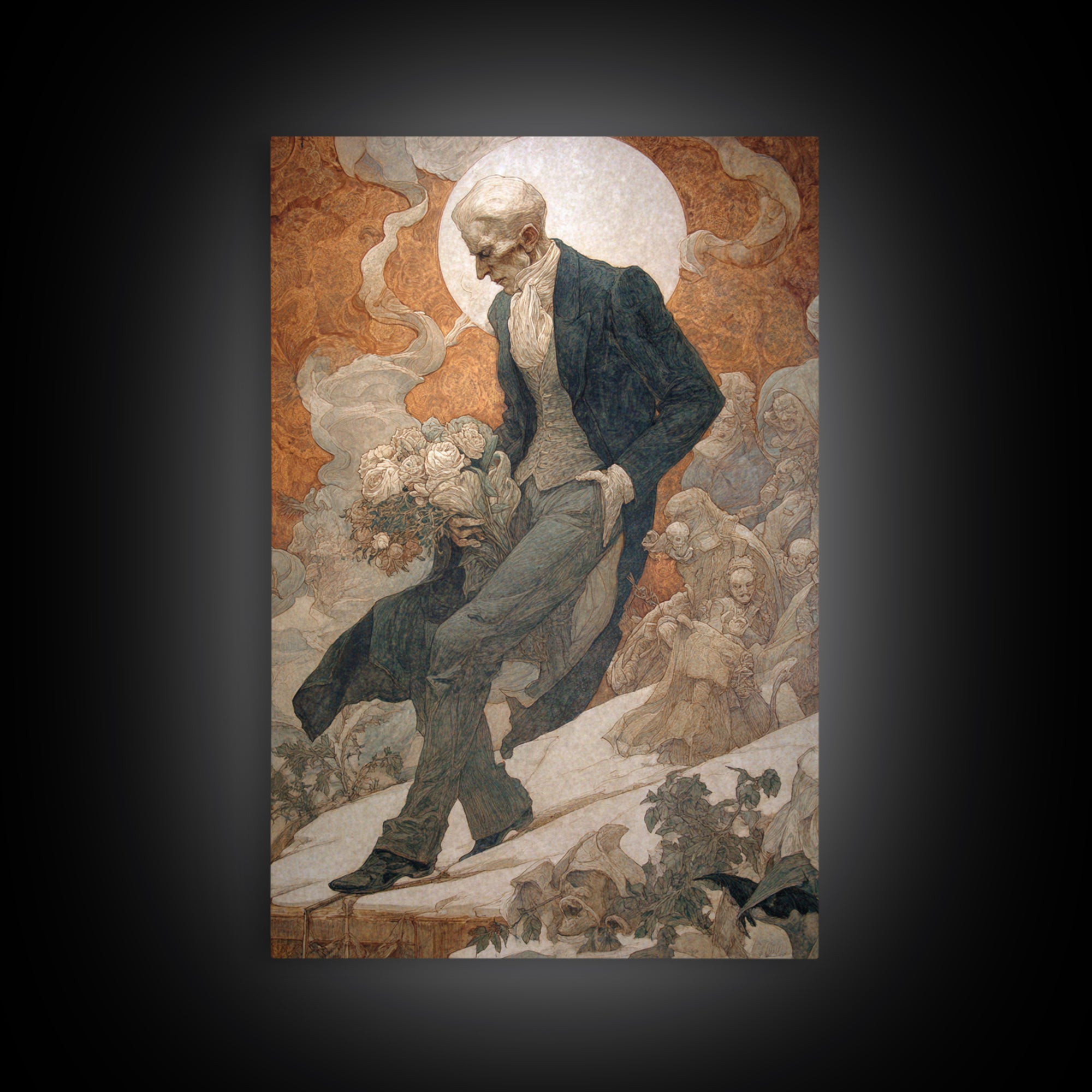The Ghostly Groom, Symbolist Death Art, Vertical Wall Art, Dark Fantasy Wall Art, Framed Canvas Print, Halloween Wall Art