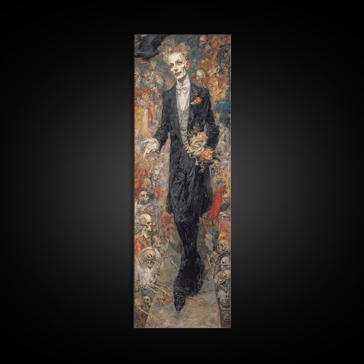 The Ghostly Groom, Grotesque Carnival Art, Tall Narrow Wall Art, Dark Fantasy Wall Art, Canvas Print, Halloween Wall Art, Horror Wall Art
