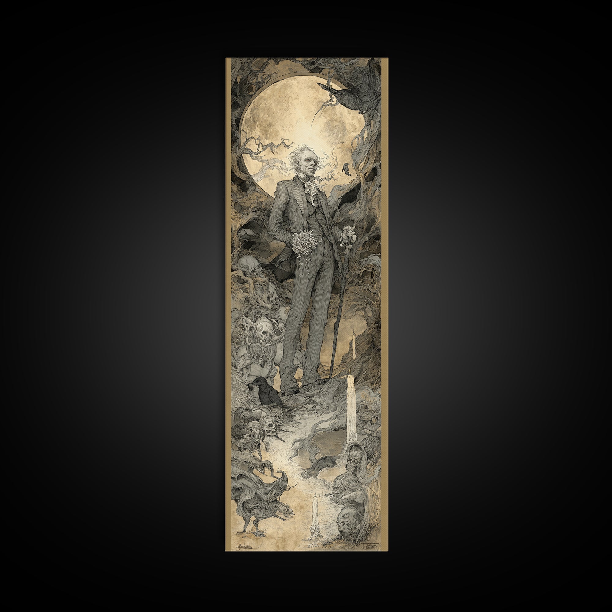 The Ghostly Groom, Gothic Storybook Art, Tall Narrow Wall Art, Macabre Wall Art, Canvas Print, Halloween Wall Art, Gothic Home Decor
