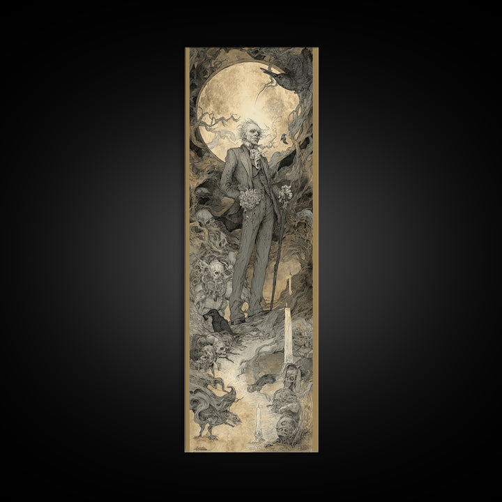 The Ghostly Groom, Gothic Storybook Art, Tall Narrow Wall Art, Macabre Wall Art, Canvas Print, Halloween Wall Art, Gothic Home Decor