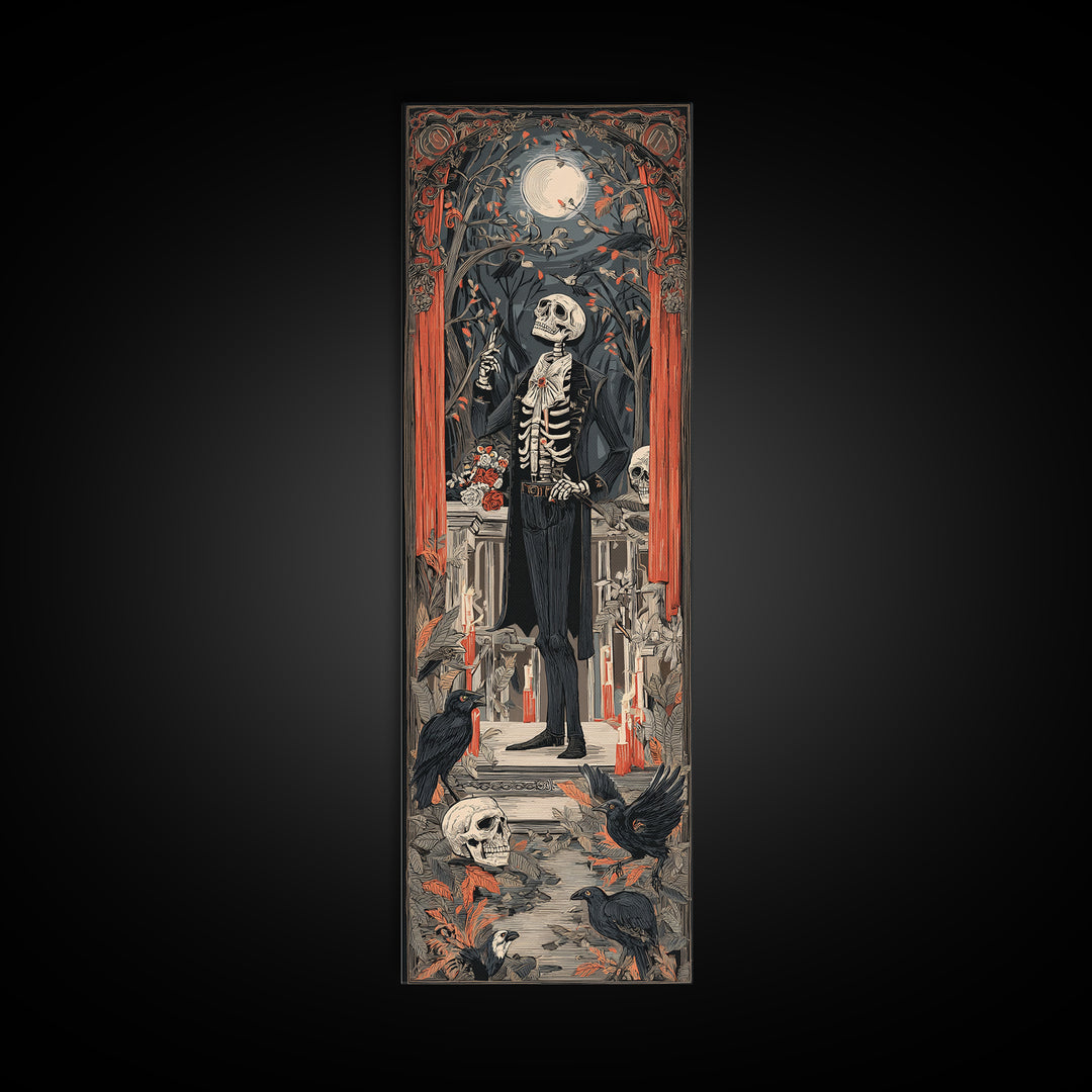 The Ghostly Groom, Macabre Folk Print Art, Tall Narrow Wall Art, Dark Fantasy Wall Art, Canvas Print, Halloween Wall Art