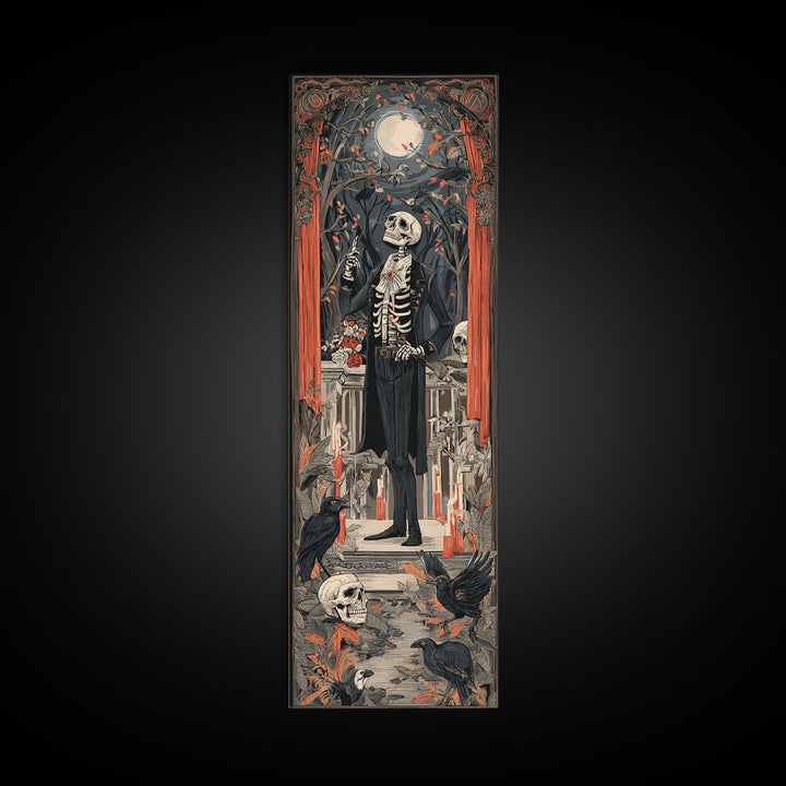 The Ghostly Groom, Macabre Folk Print Art, Tall Narrow Wall Art, Dark Fantasy Wall Art, Canvas Print, Halloween Wall Art