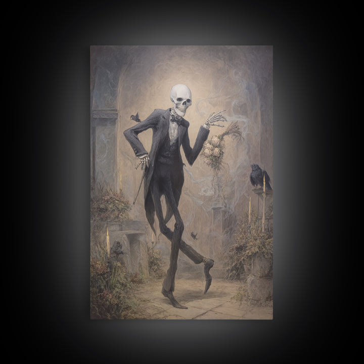 The Ghostly Groom, Victorian Macabre Art, Vertical Wall Art, Dark Halloween Decor, Framed Canvas Print, Halloween Wall Art