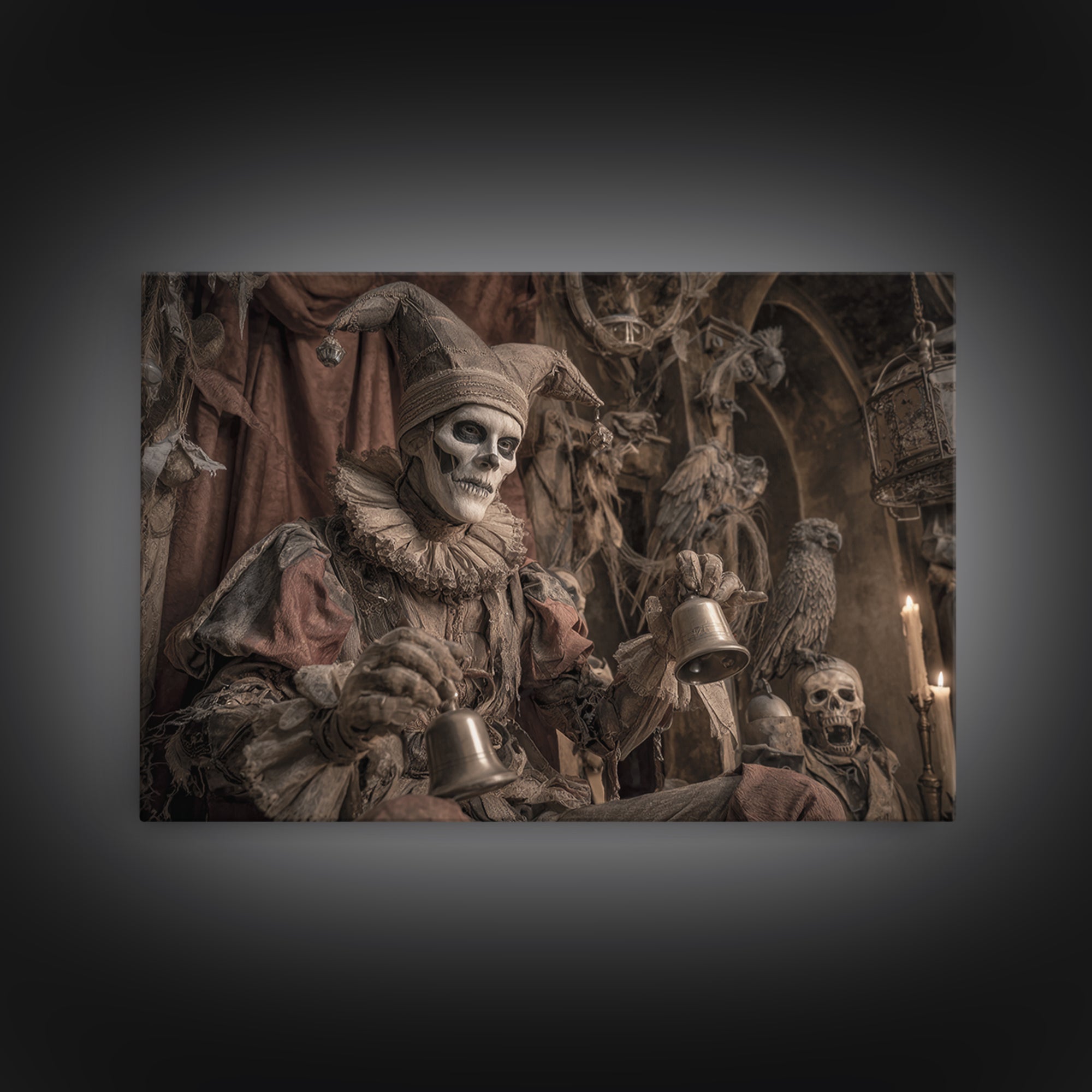 The Phantom Jester, Medieval Grotesque Art, Landscape Wall Art, Gothic Horror Wall Art, Framed Canvas Print, Halloween Wall Art
