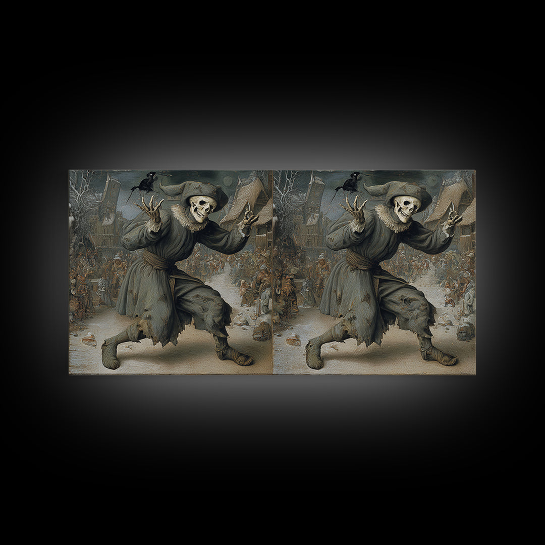 The Phantom Jester, Northern Renaissance Horror, Wide Panoramic Art, Macabre Wall Art, Canvas Print, Halloween Wall Art