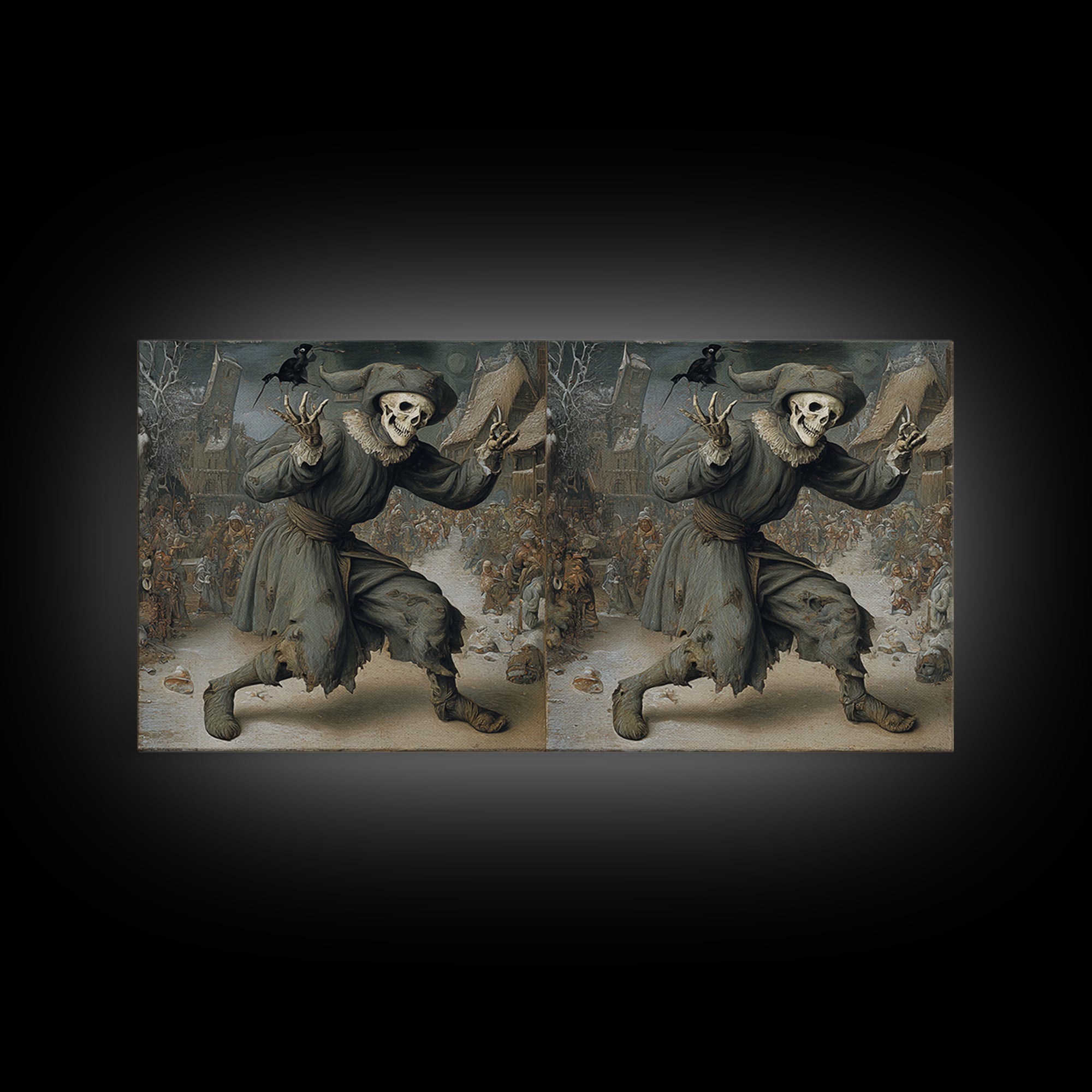 The Phantom Jester, Northern Renaissance Horror, Wide Panoramic Art, Macabre Wall Art, Canvas Print, Halloween Wall Art